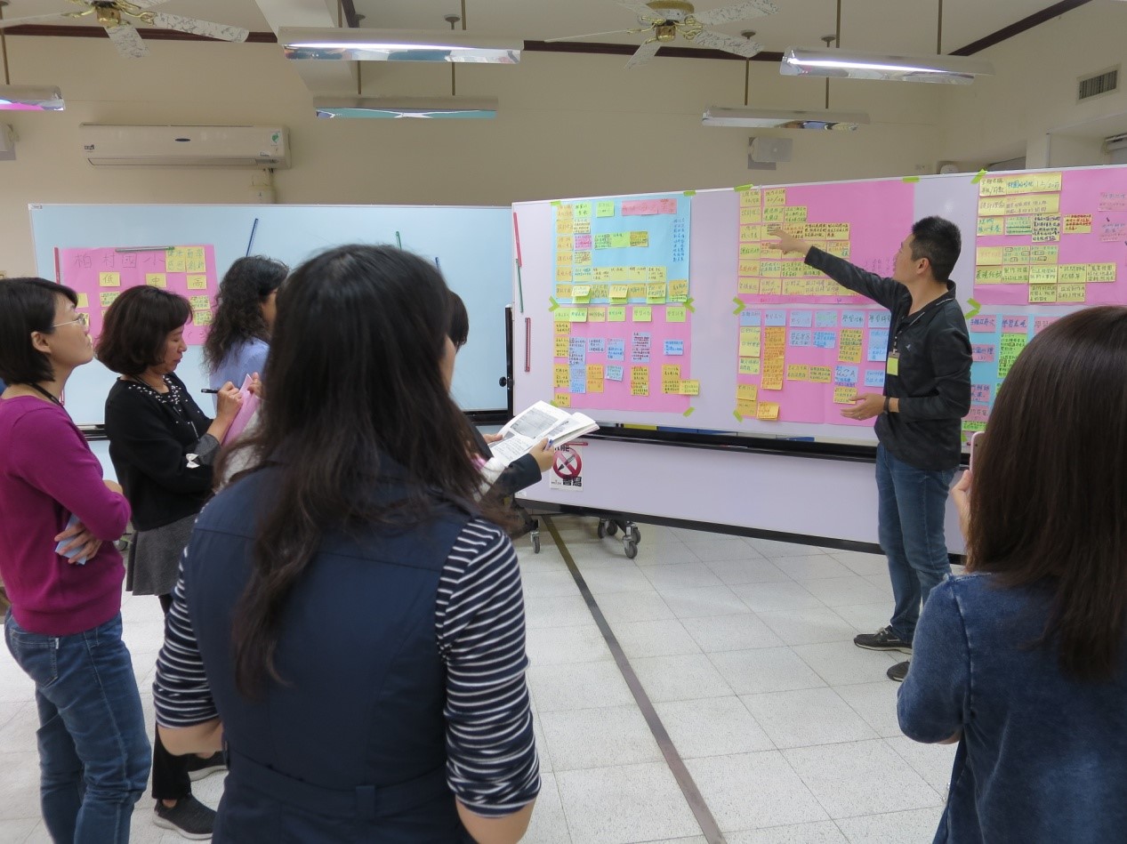 照片：學員於「主題課程設計之檢視／回饋」課程中上臺分享討論結果